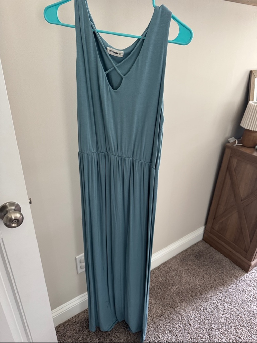 Sleeveless Teal Maxi Dress with Crisscross front